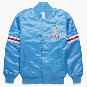 NFL Houston Oilers Vintage 80s Sky Blue Satin Letterman Baseball Varsity Jacket