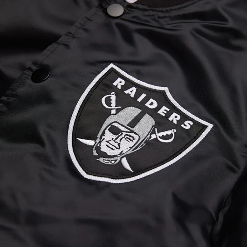 NFL Las Vegas Raiders Vintage 80s Black Satin College Baseball Varsity Jacket