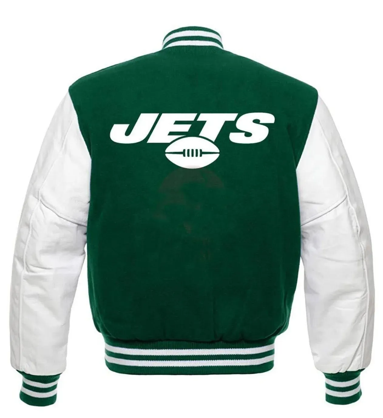 NFL New York Jets Green Wool and genuine leather sleeve Letterman Varsity Jacket