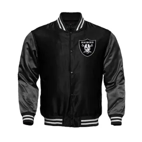 NFL Oakland Raiders Black Satin Bomber Varsity Jacket Embroidery logos