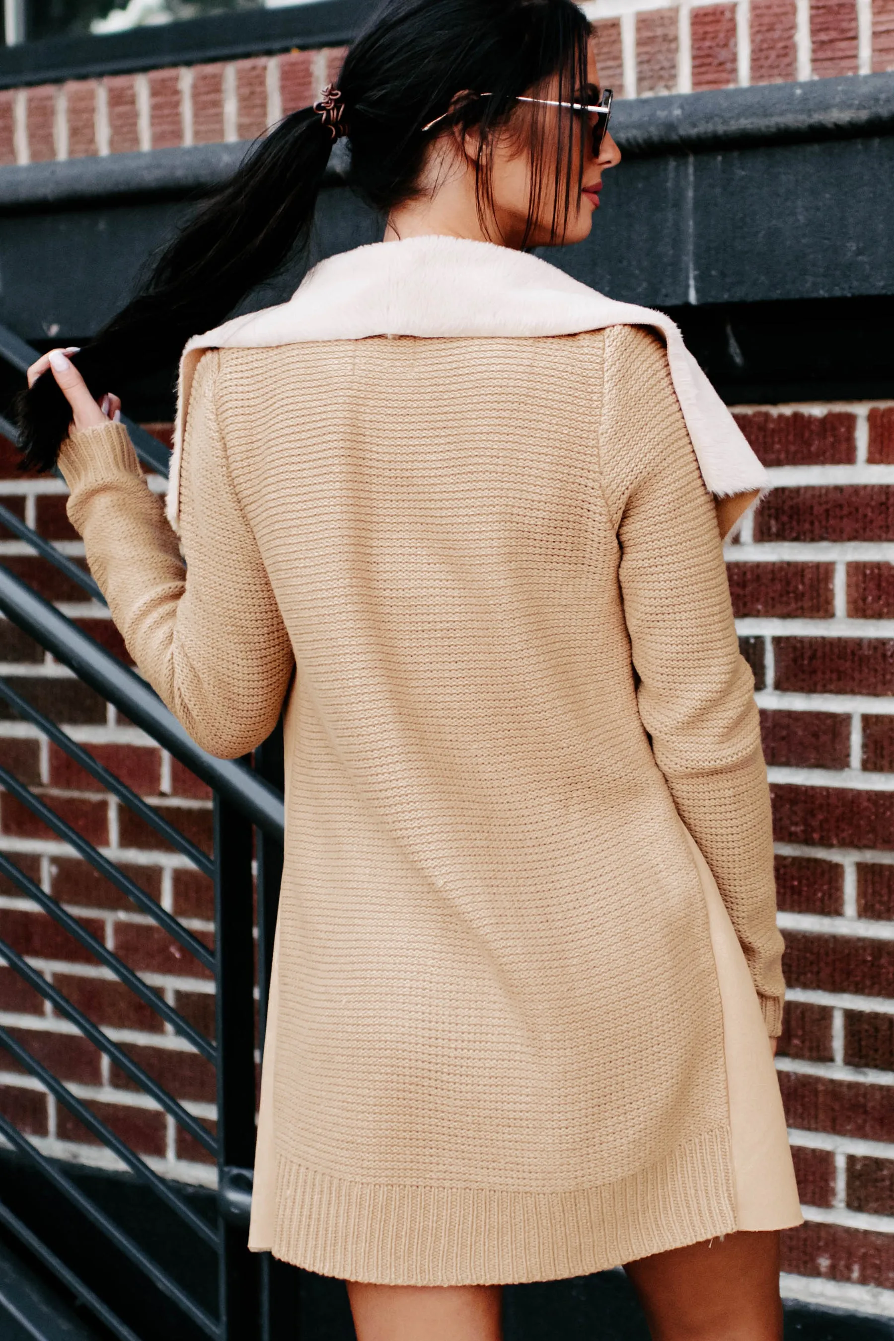 No Matter What Faux Fur Open Front Cardigan (Camel)