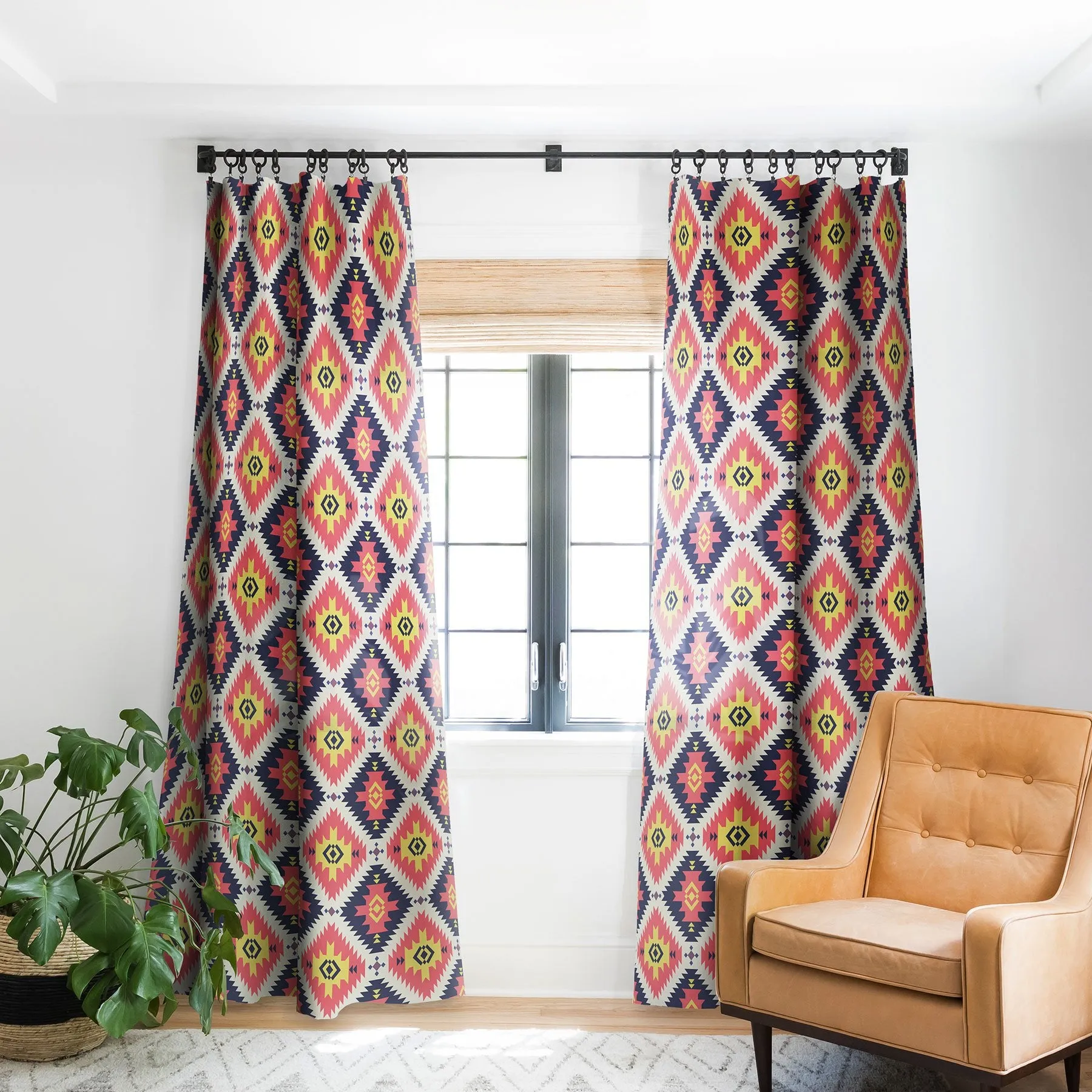 Ole Coral Cornerstone Aztec Print Blackout Window Curtains (DS)