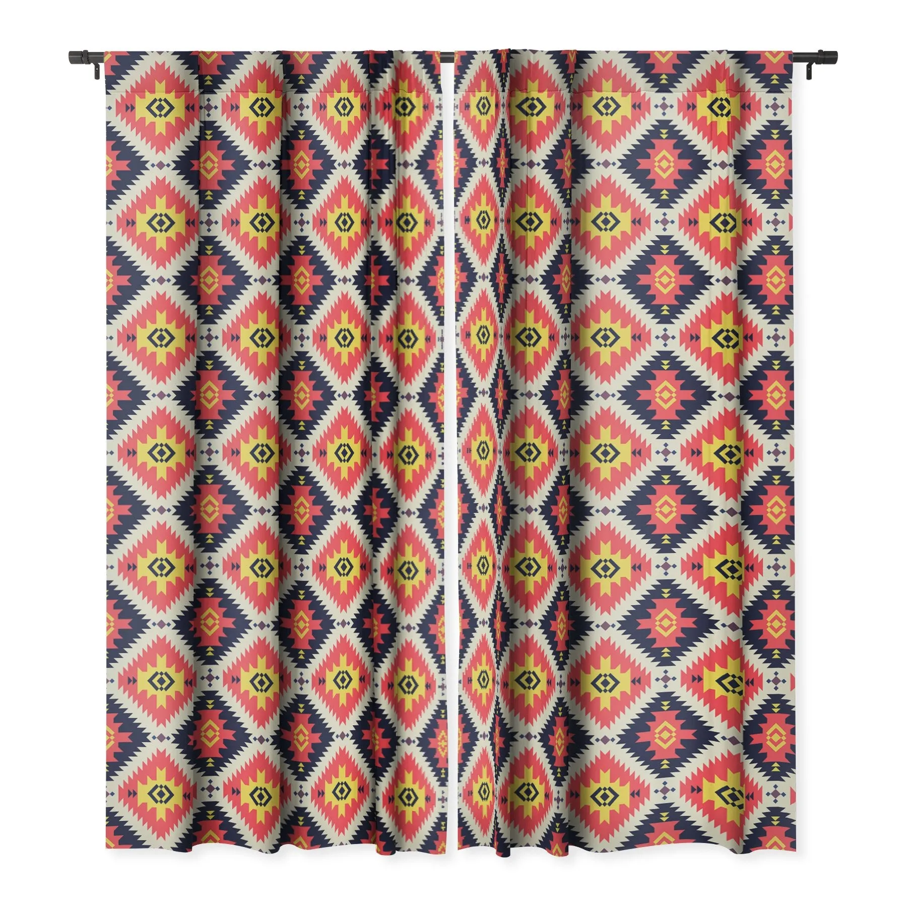 Ole Coral Cornerstone Aztec Print Blackout Window Curtains (DS)