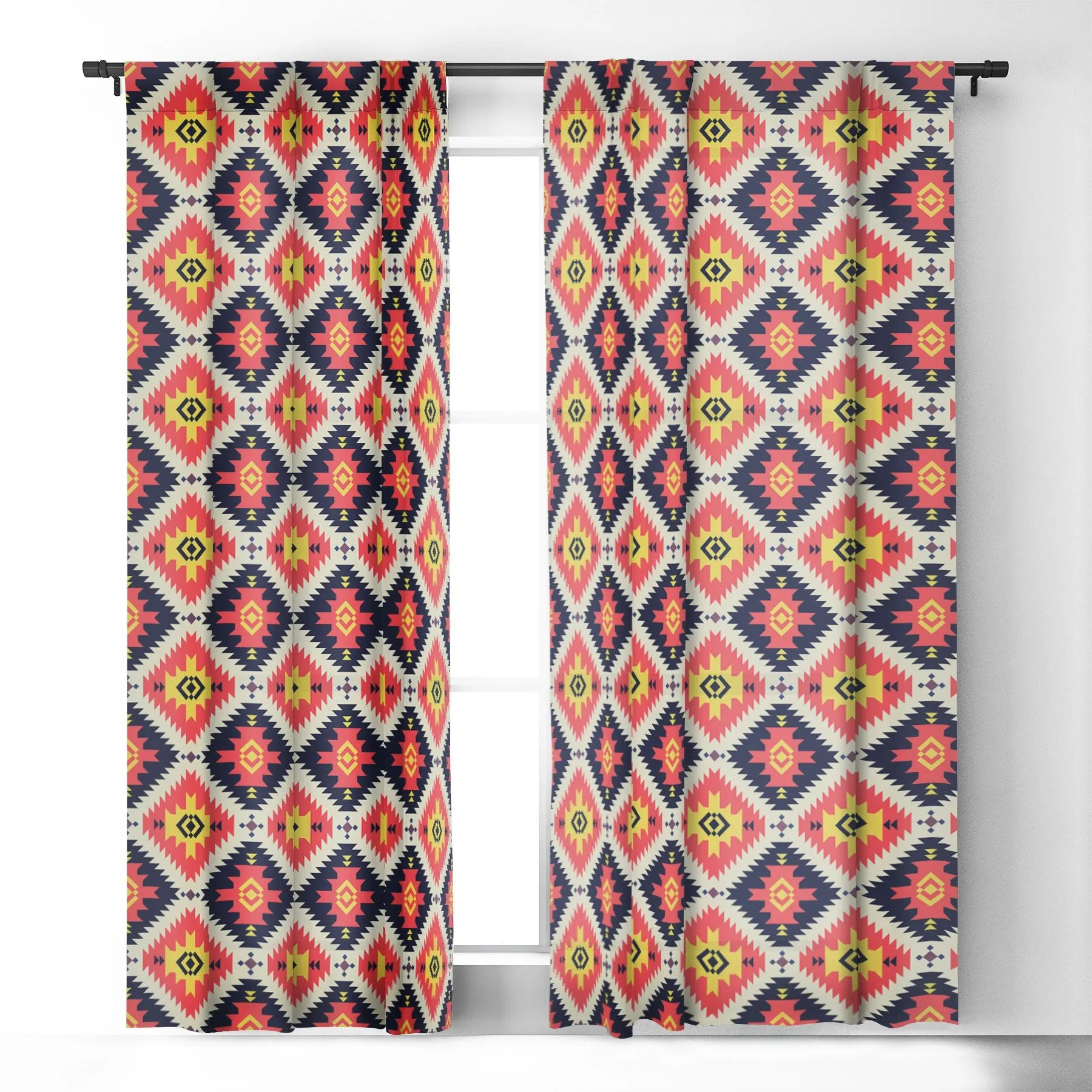 Ole Coral Cornerstone Aztec Print Blackout Window Curtains (DS)