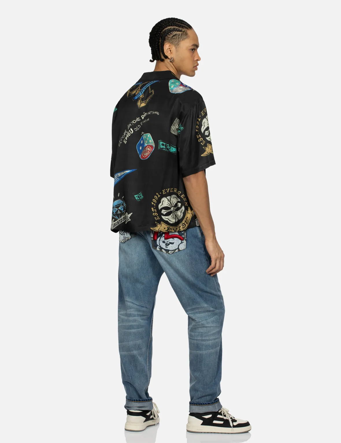 Playful Godhead Print and Seagull Embroidery 3D Fit Jeans