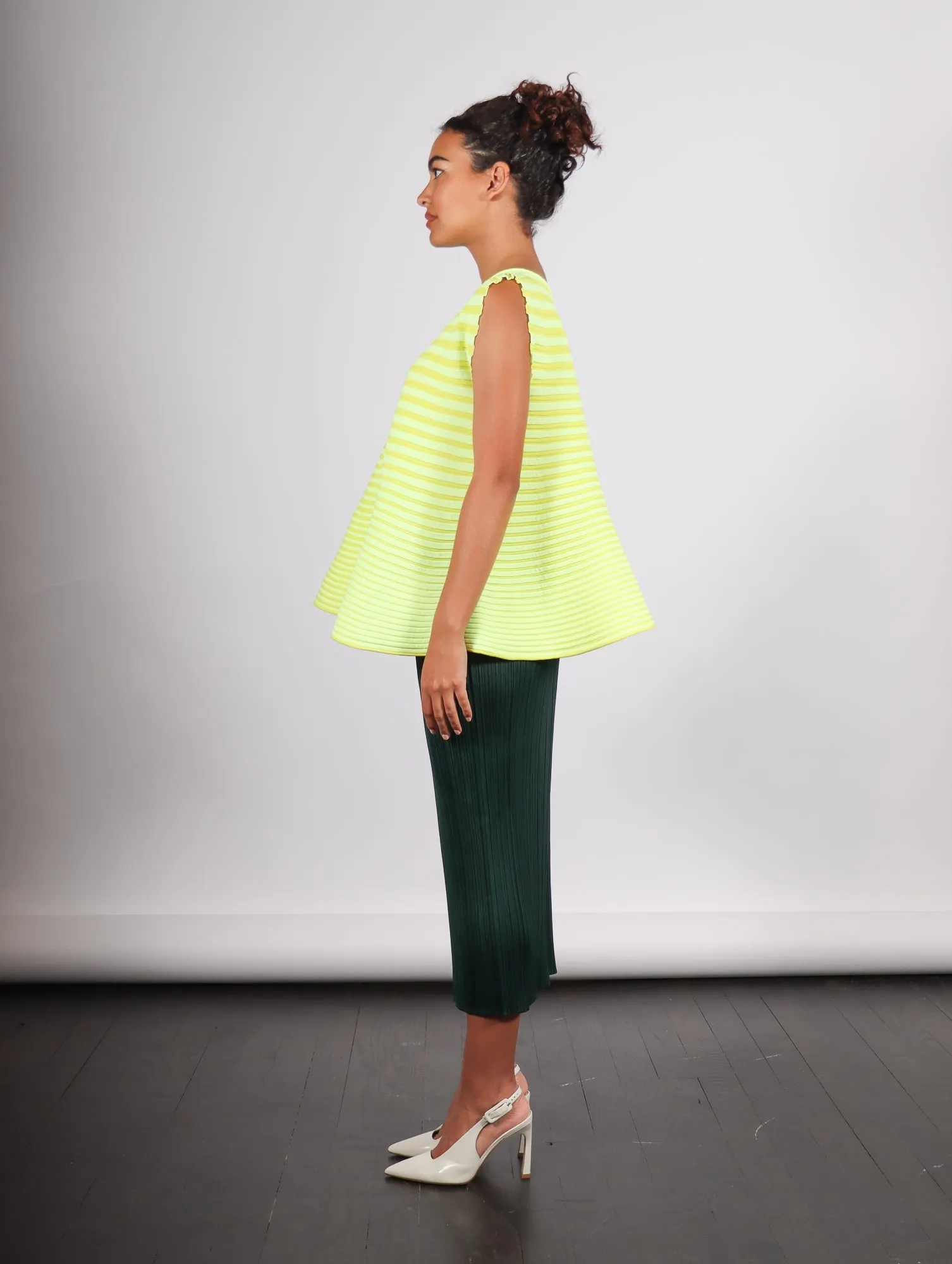 Pleats Please Issey Miyake Bounce Knit Sleeveless Top in Lemon Yellow by Pleats Please Issey Miyake