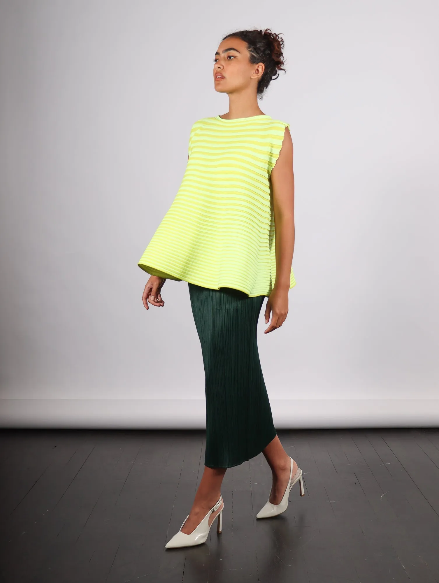 Pleats Please Issey Miyake Bounce Knit Sleeveless Top in Lemon Yellow by Pleats Please Issey Miyake