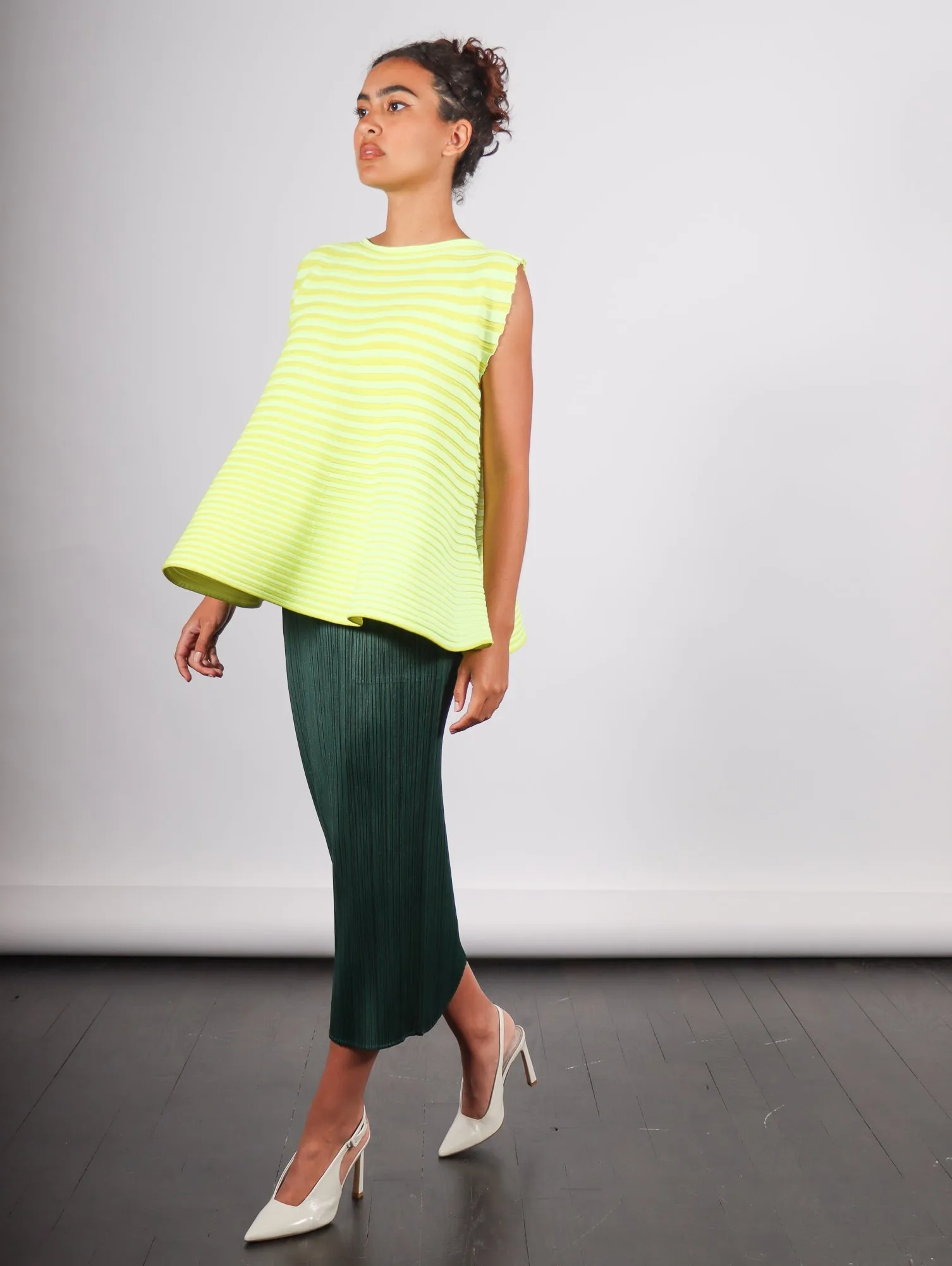 Pleats Please Issey Miyake Bounce Knit Sleeveless Top in Lemon Yellow by Pleats Please Issey Miyake