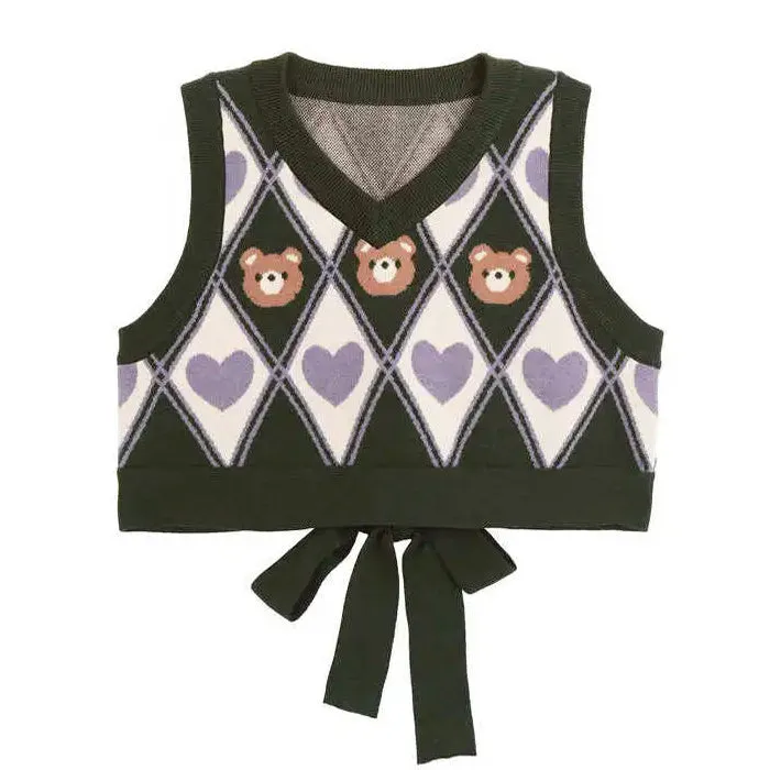 Preppy Bear Argyle Crop Vest