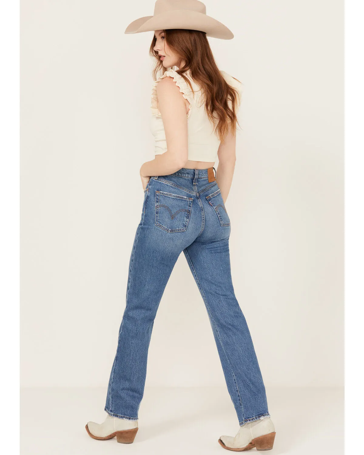 Product Name:  Levi's Premium Women's Dance Around Medium Wash High Rise Ribcage Straight Stretch Denim Jeans