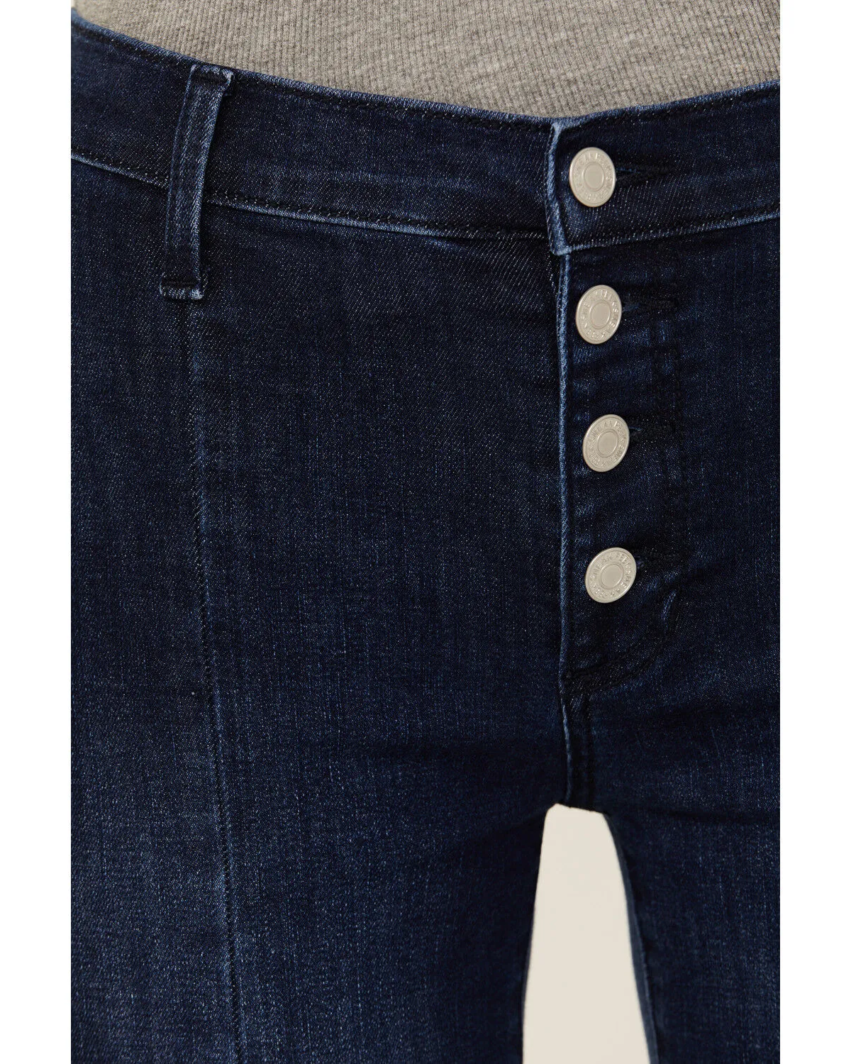 Product Name:  Sneak Peek Women's Dark Wash Mid Rise Exposed Button-Fly Stretch Trouser Jeans