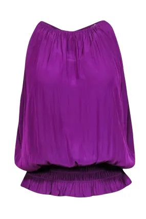 Ramy Brook - Purple Satin Ruched Sleeveless Top Sz S