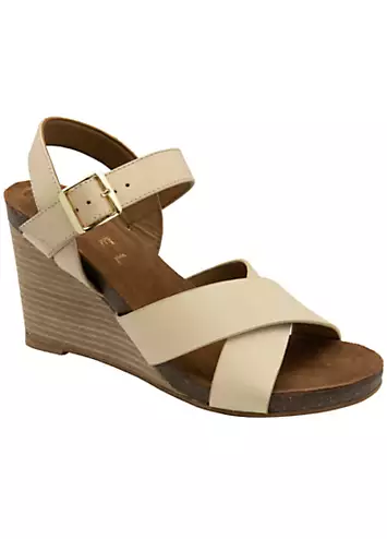 Ravel Nude Leather Kelty Wedge Sandals | Grattan