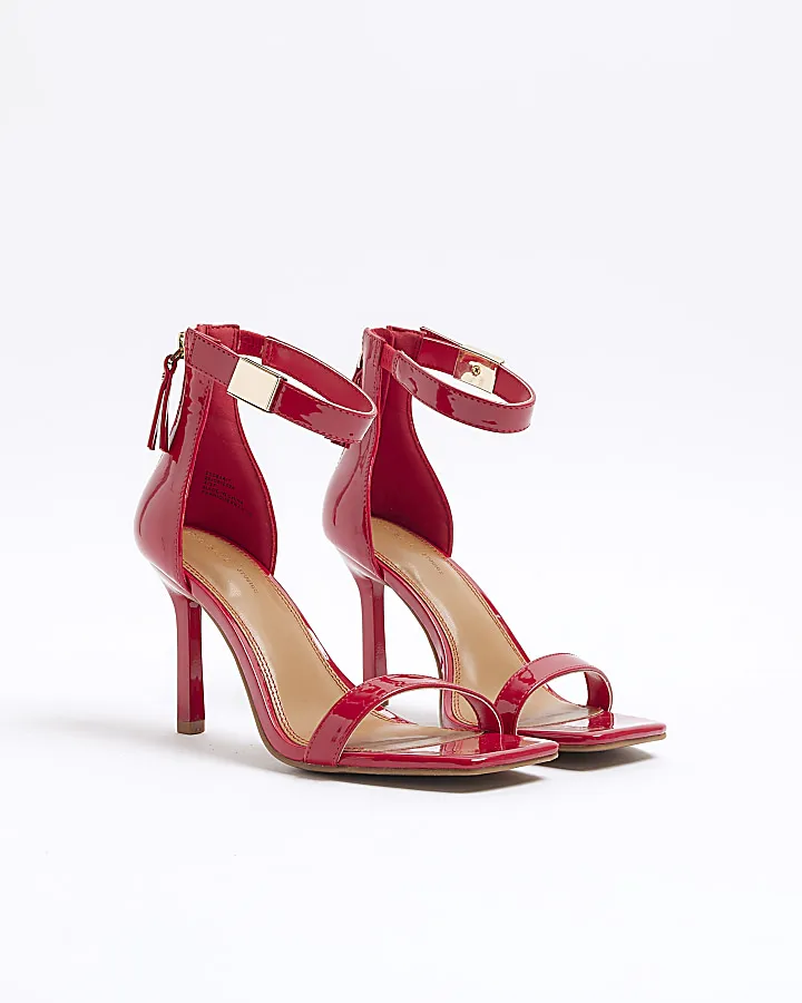 Red wide fit patent clasp heeled sandals