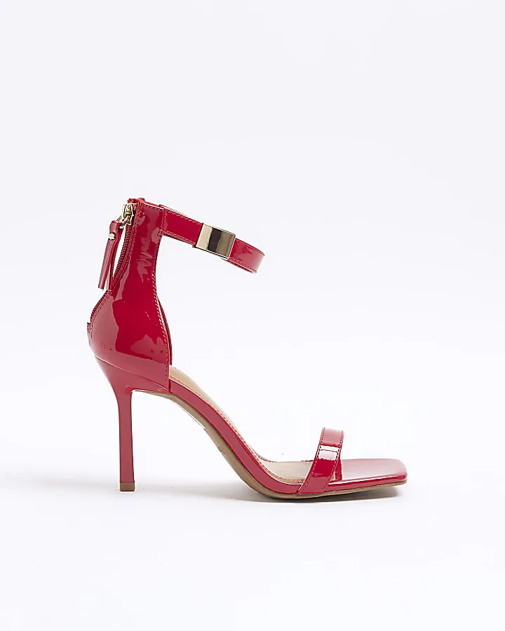 Red wide fit patent clasp heeled sandals