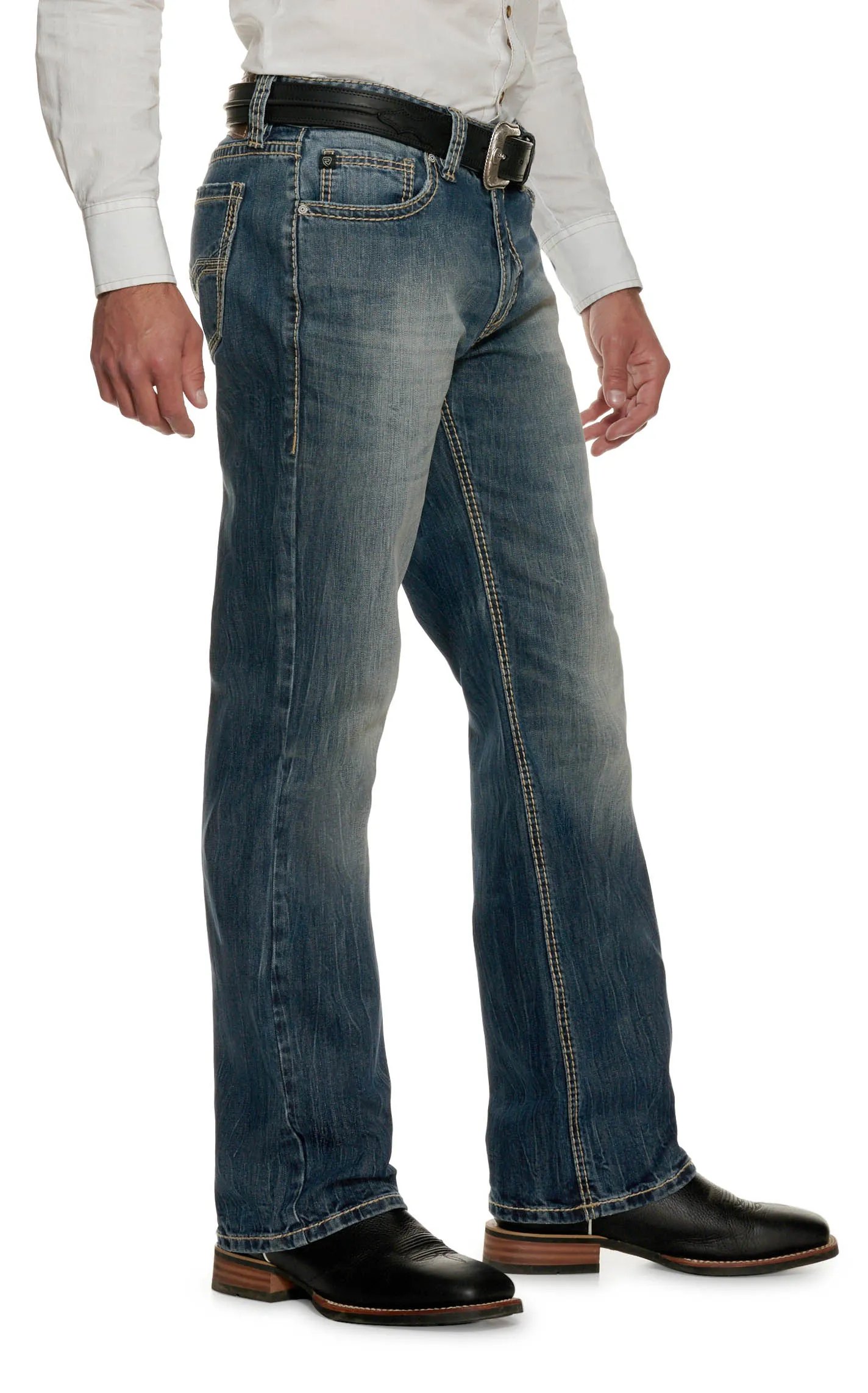 Rock & Roll Denim Men's Double Barrel Vintage Medium Wash Mid Rise Straight Leg ReFlex Jeans