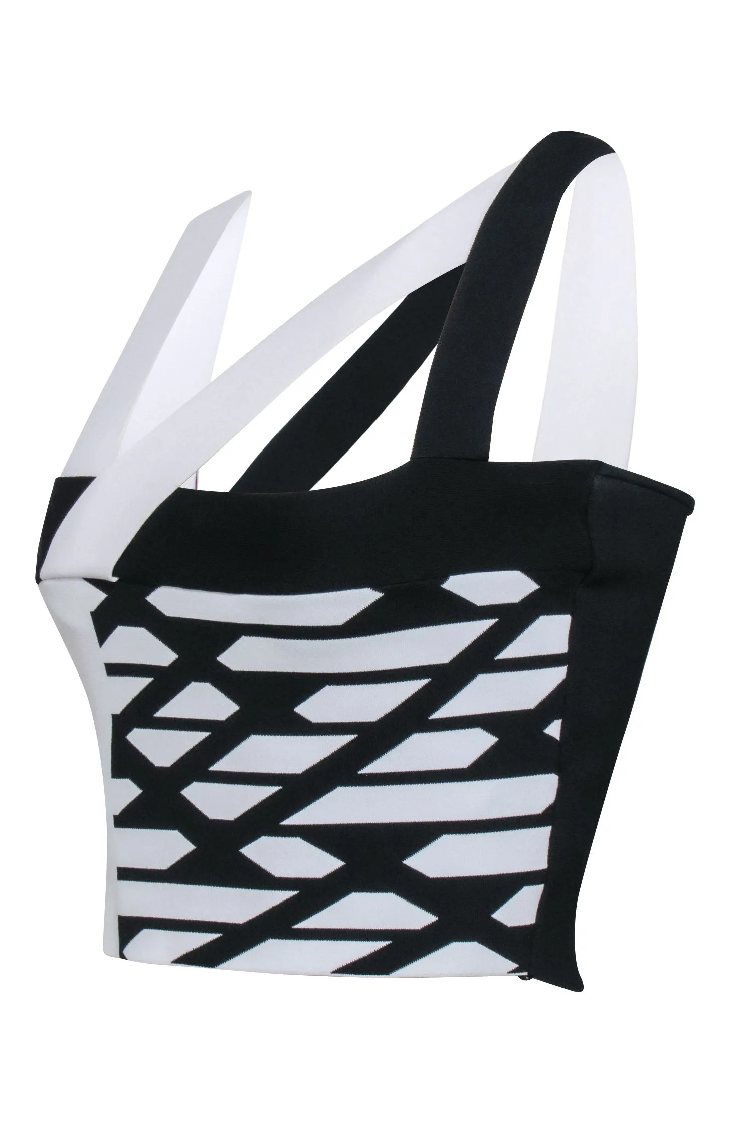 Roland Mouret - Black & White Print Badage Sleeveless Crop Top Sz M