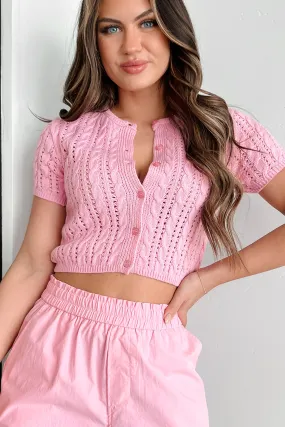 Rosalie Short Sleeve Cropped Cardigan/Top (Pink)