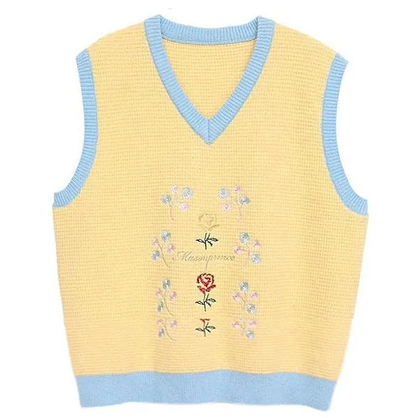 Rose Embroidery Knit Vest