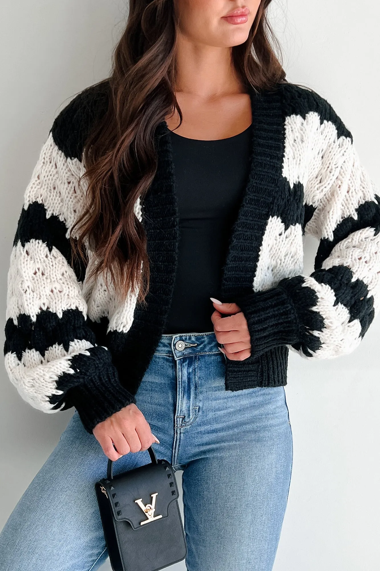 Savoring The Sweetness Striped Cardigan (Black/Off White)