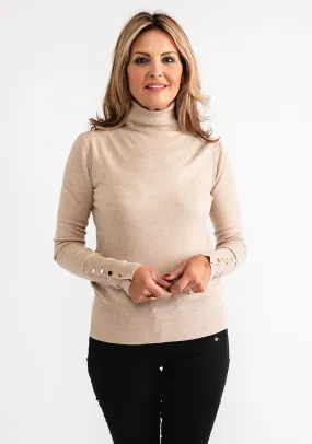 Serafina Collection Polo Neck Sweater, Beige