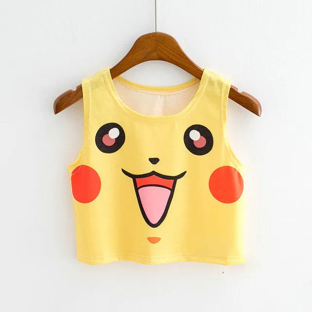 Six Color Cartoon Animal Print  New Fashion Sleeveless Kawaii Women T-shirts Plus Size Female T shirts Cute Crop Top 72607 SM6