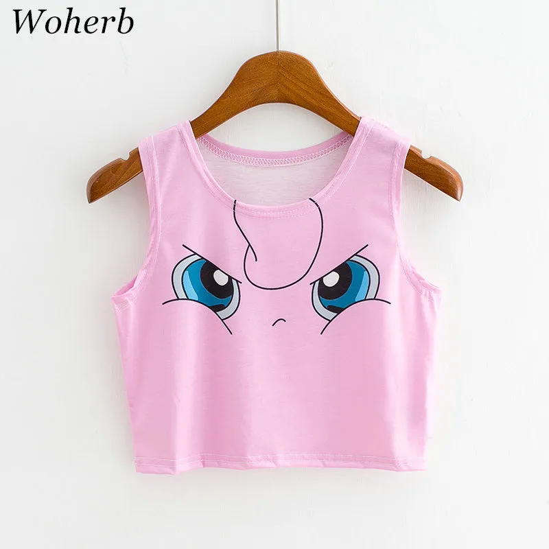 Six Color Cartoon Animal Print  New Fashion Sleeveless Kawaii Women T-shirts Plus Size Female T shirts Cute Crop Top 72607 SM6