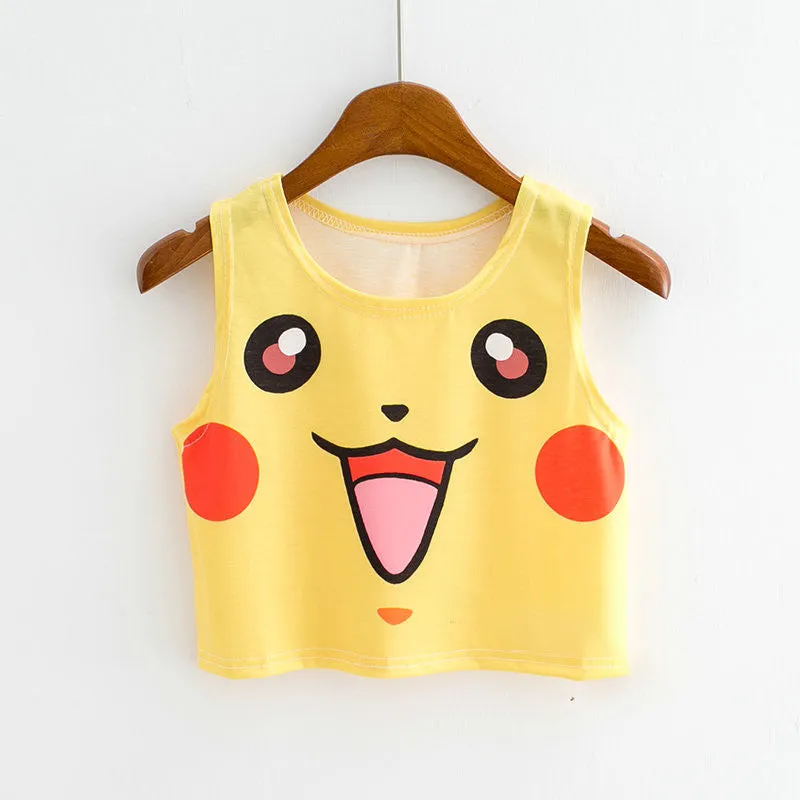 Six Color Cartoon Animal Print  New Fashion Sleeveless Kawaii Women T-shirts Plus Size Female T shirts Cute Crop Top 72607 SM6