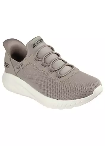 Skechers Wide Fit Taupe Bobs Squad Chaos Slip-Ins Gore Bungee Knitted Trainers