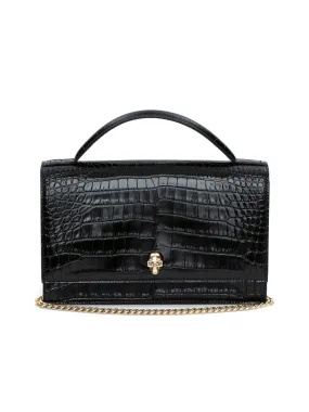 Skull Crocodile-Embossed Shoulder Bag