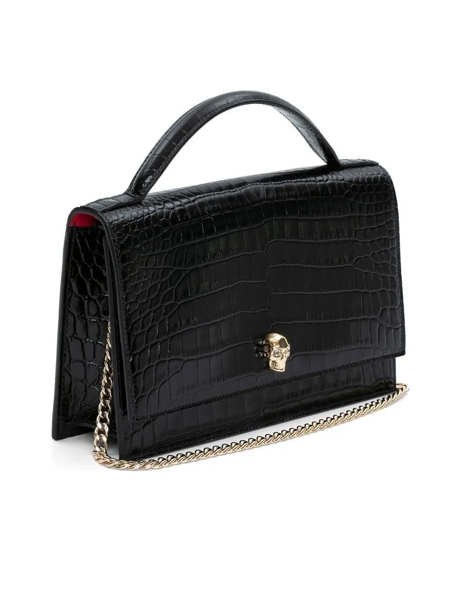 Skull Crocodile-Embossed Shoulder Bag