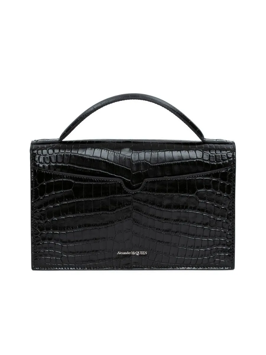 Skull Crocodile-Embossed Shoulder Bag