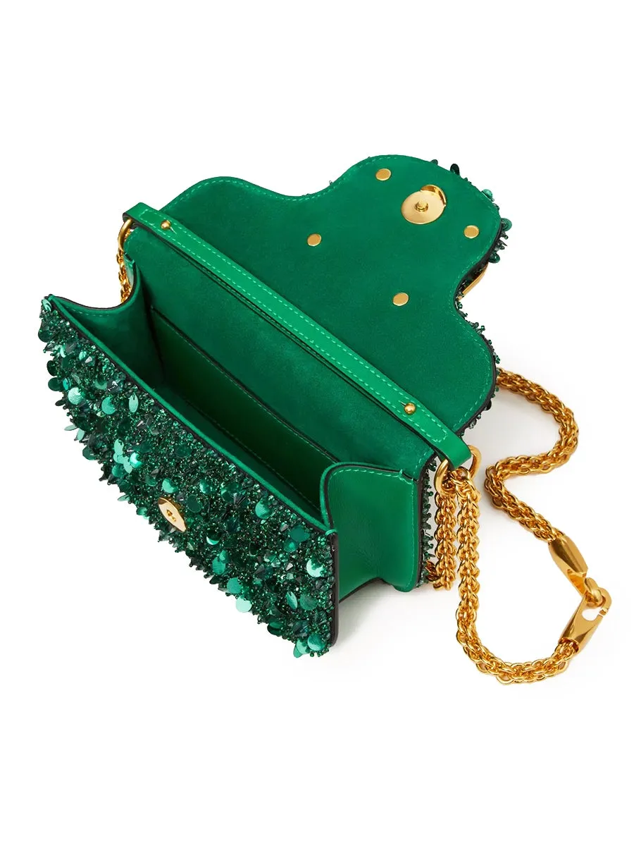 Small Loco Shoulder Bag with 3D Embroidery in Antique Green