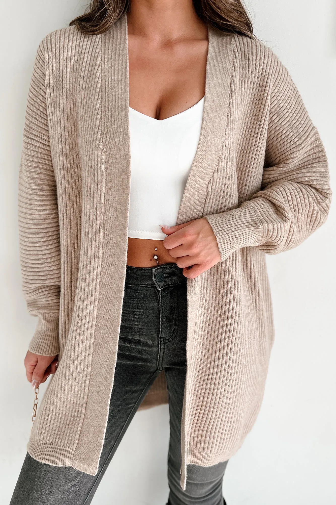 Snuggle Weather Open Front Longline Cardigan (Oatmeal)