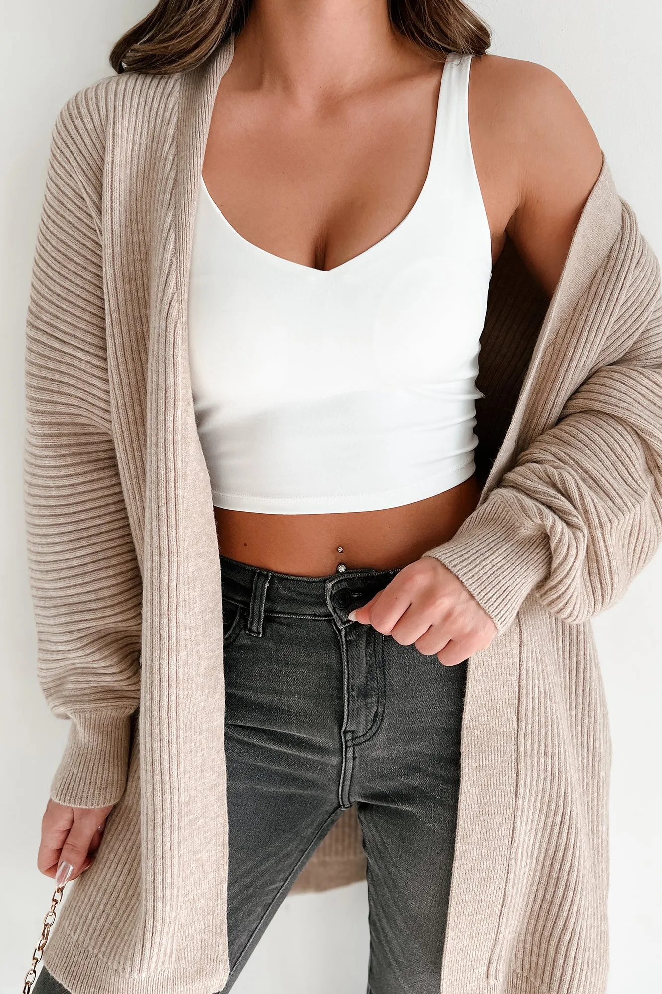 Snuggle Weather Open Front Longline Cardigan (Oatmeal)