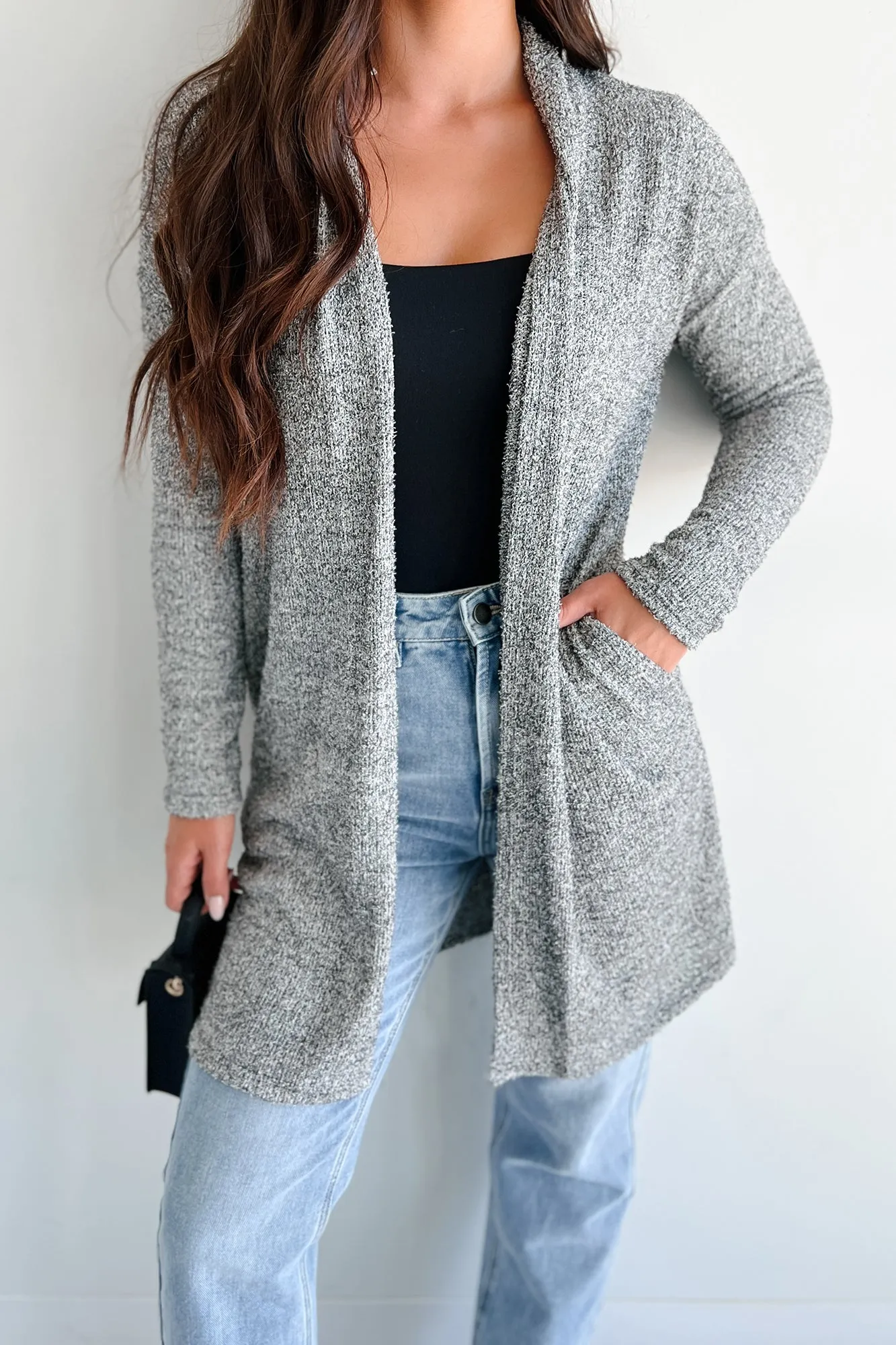 Snuggly Sundays Textured Knit Cardigan (2 Tone Black)