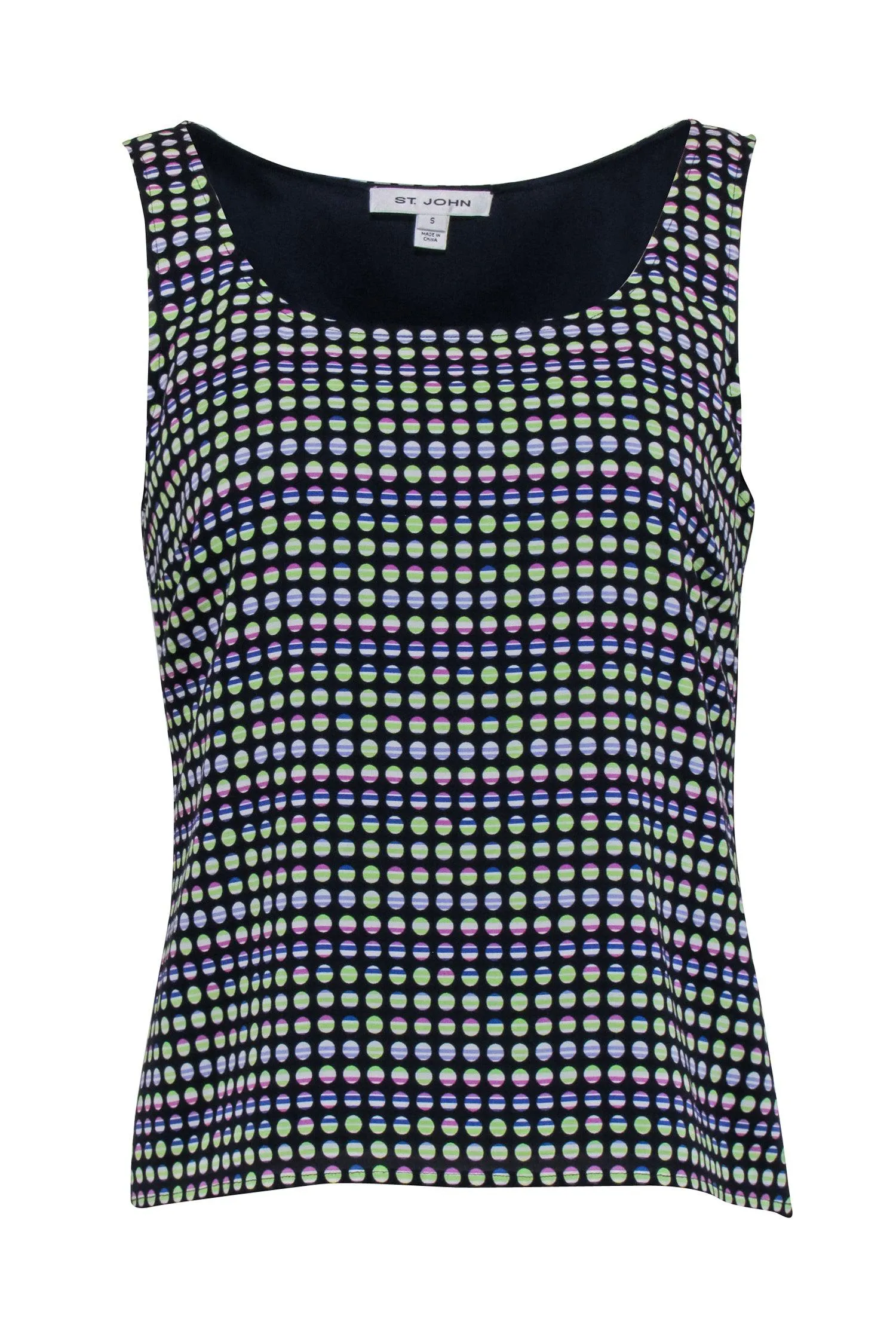 St. John - Navy, Green, & Purple Polka Dot Sleeveless Tank Top Sz S