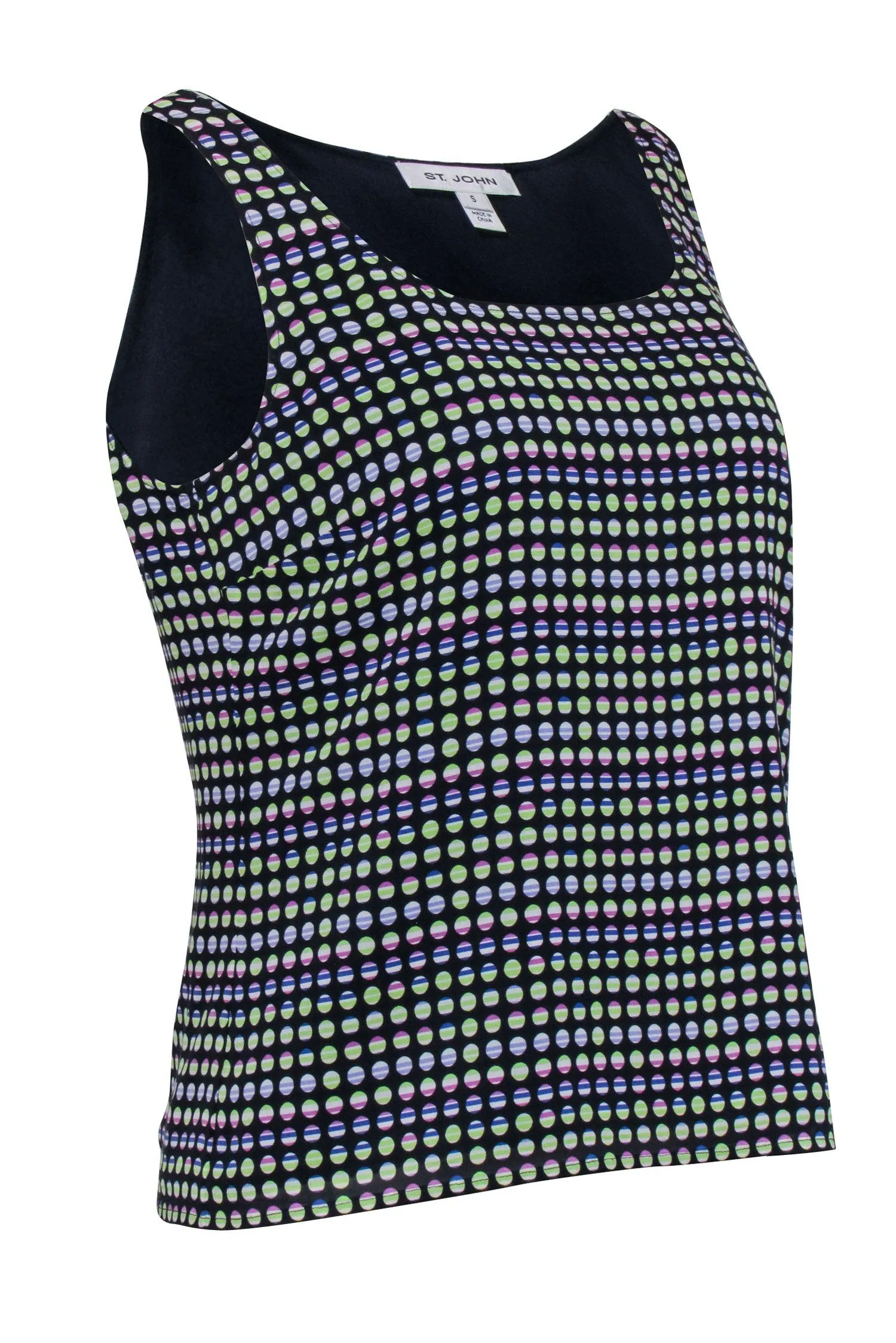 St. John - Navy, Green, & Purple Polka Dot Sleeveless Tank Top Sz S