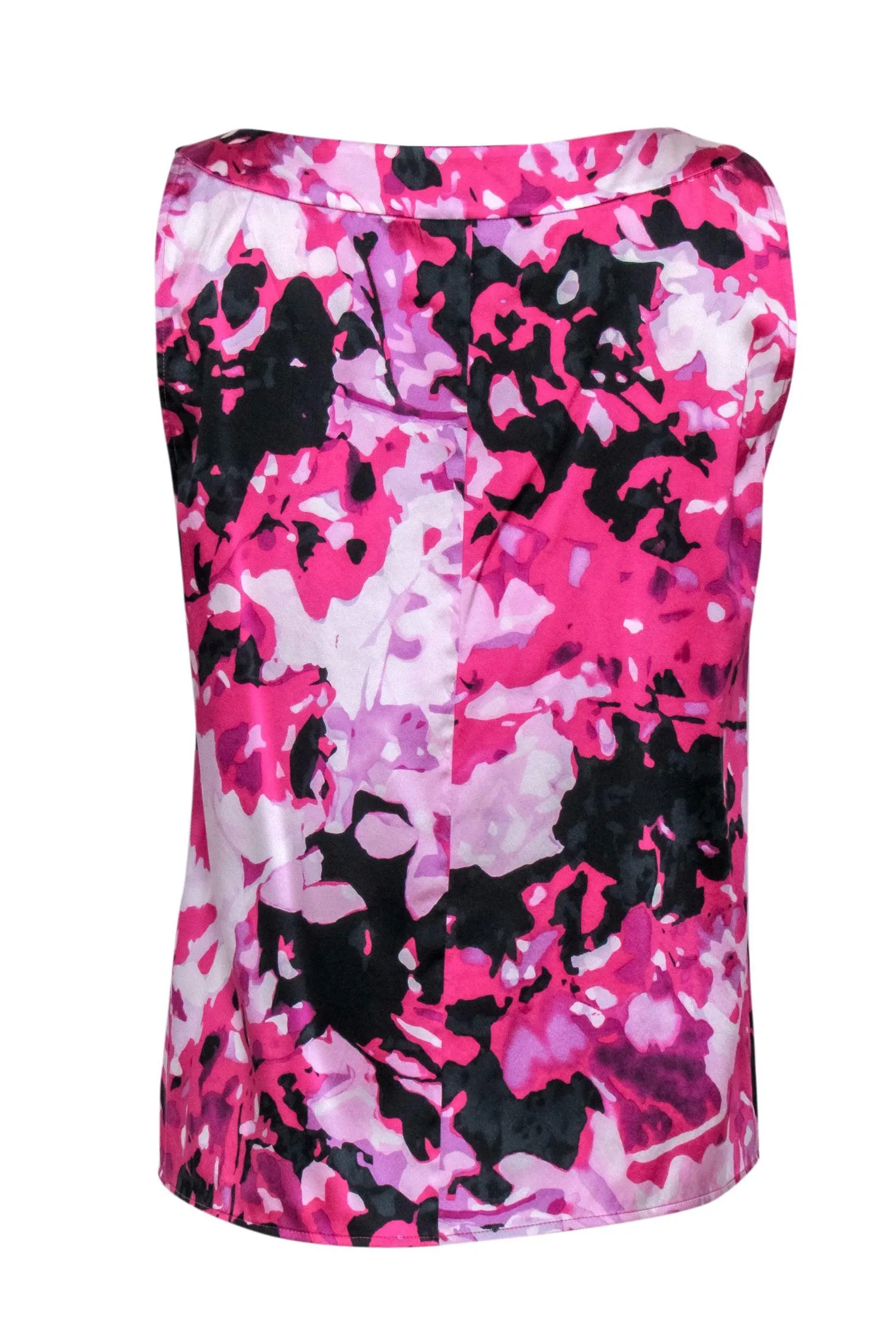 St. John - Pink & Black Floral Print Silk Blend Sleeveless Top Sz M