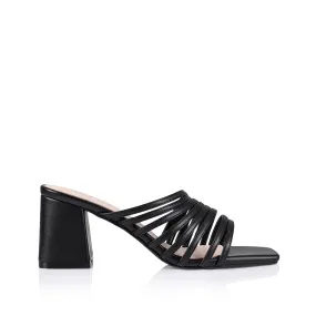 Star Block Heel Mules - Black Smooth