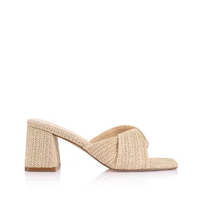 Stella Block Heel Mules - Natural Raffia