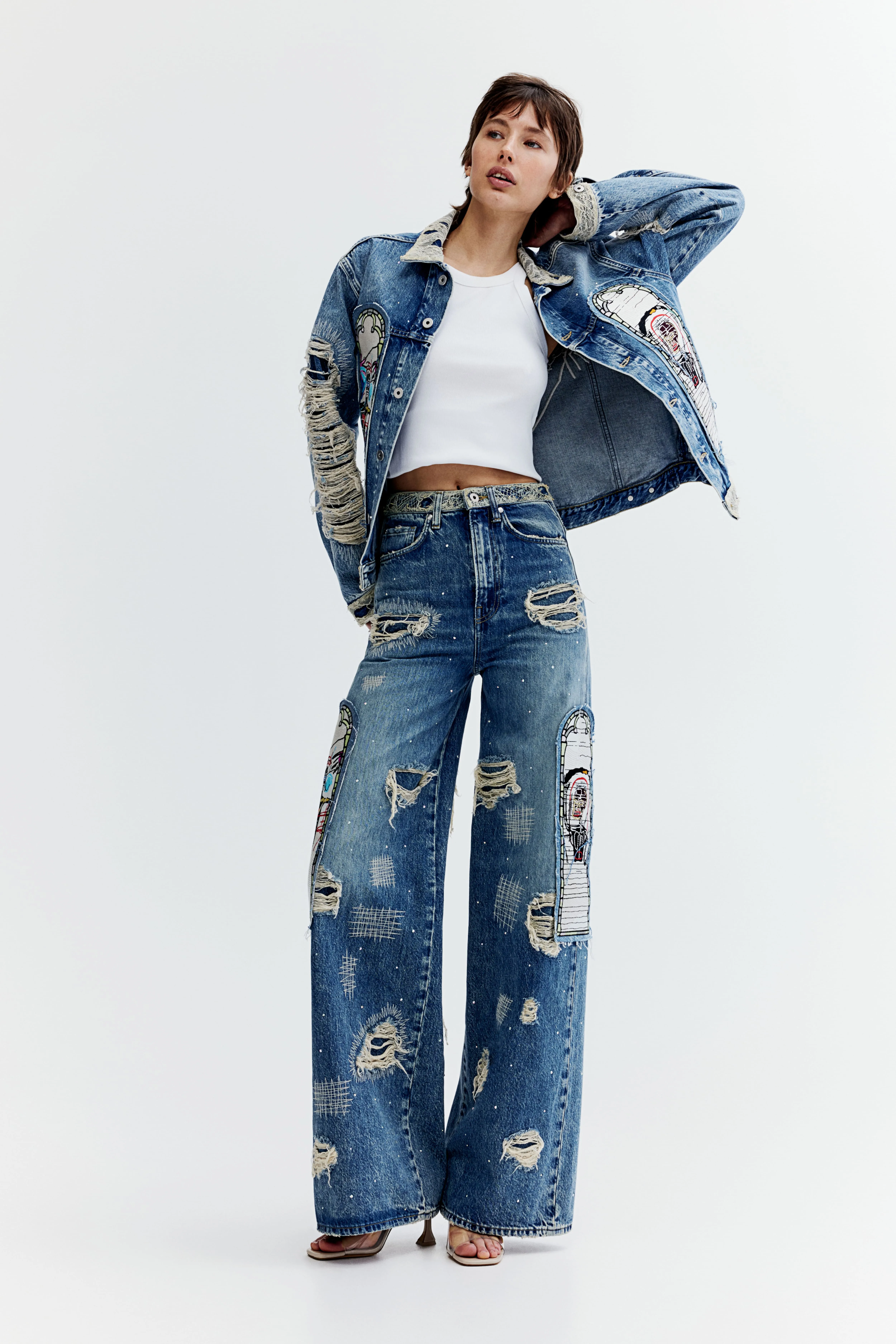 Straight Relaxed High Jeans - High waist - Extra-long legs - Denim blue/Basquiat - Ladies | H&M GB