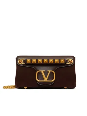 Stud Sign Nappa and Suede Shoulder Bag