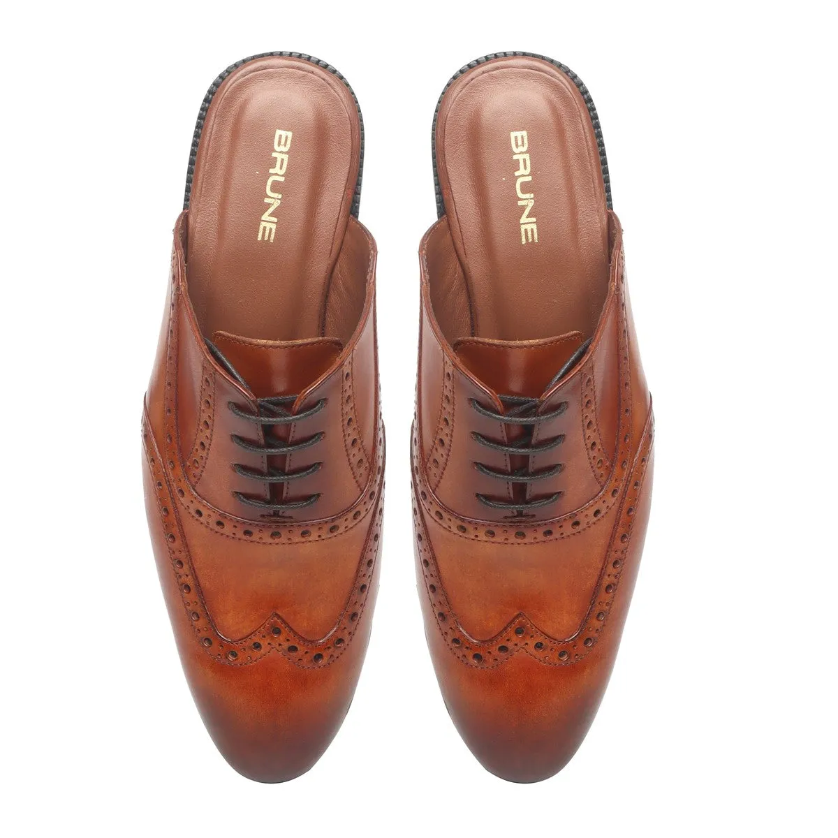 Tan Comfy Lace-up Leather Formal Mules by Brune & Bareskin