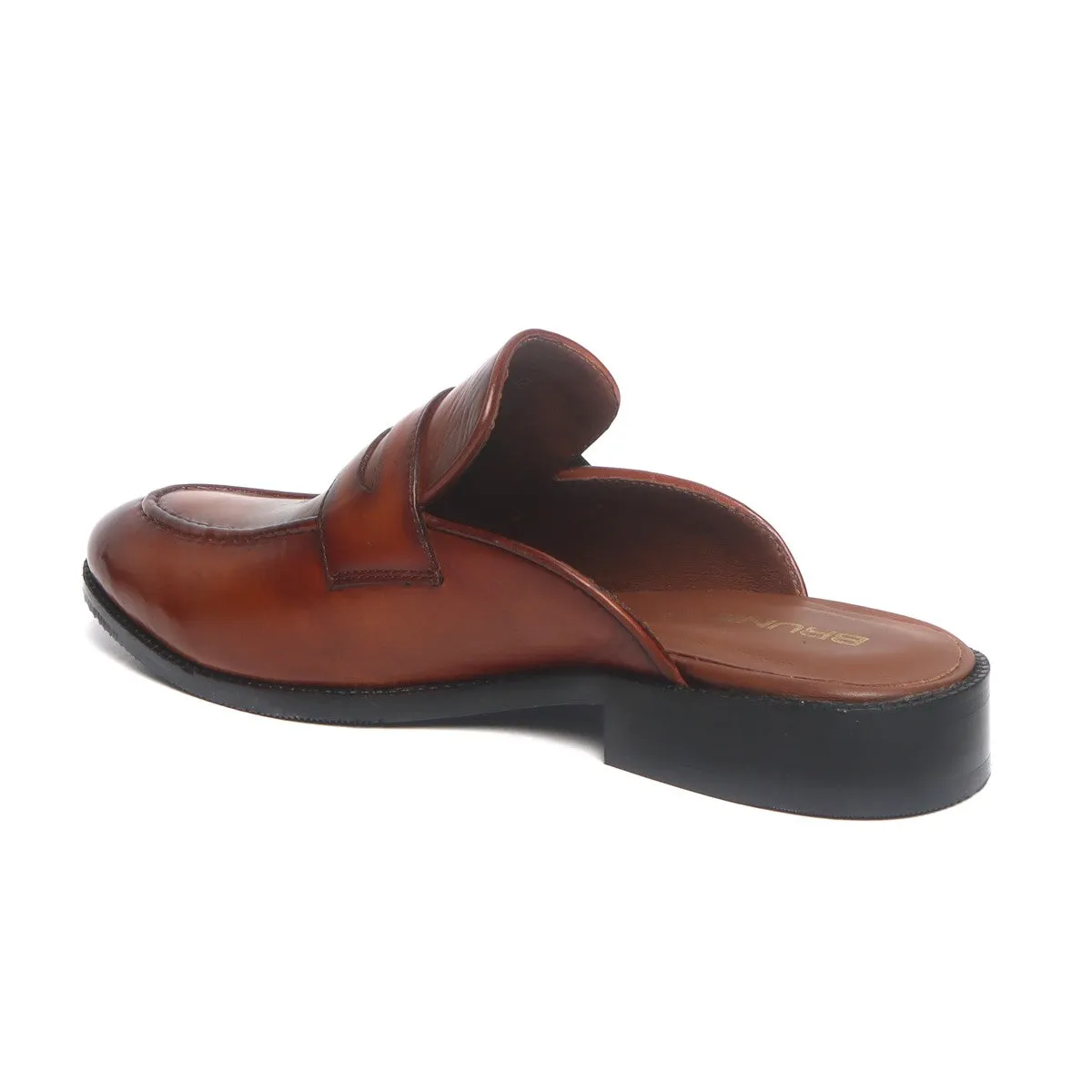 Tan Comfy Round Toe Leather Formal Mules by Brune & Bareskin