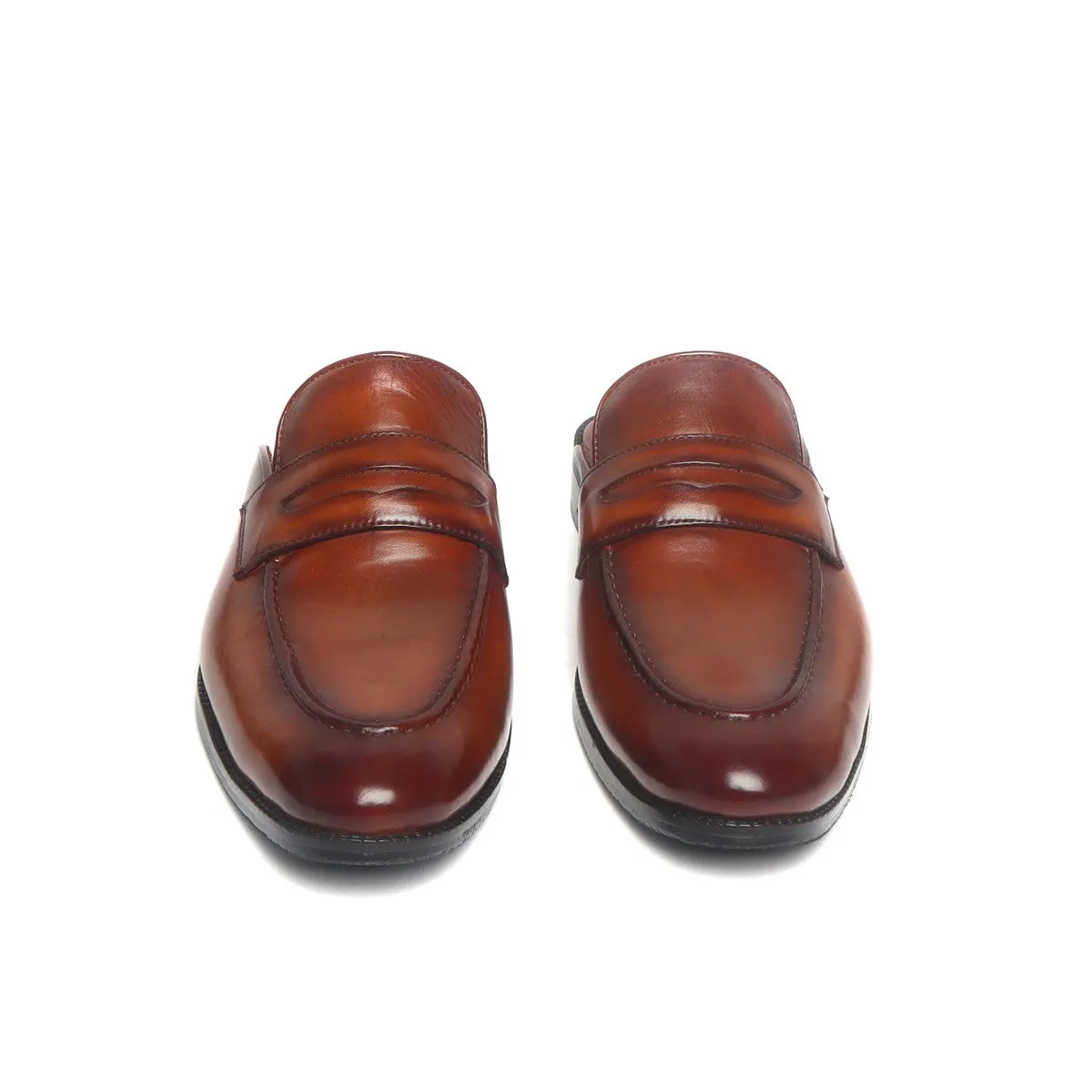 Tan Comfy Round Toe Leather Formal Mules by Brune & Bareskin