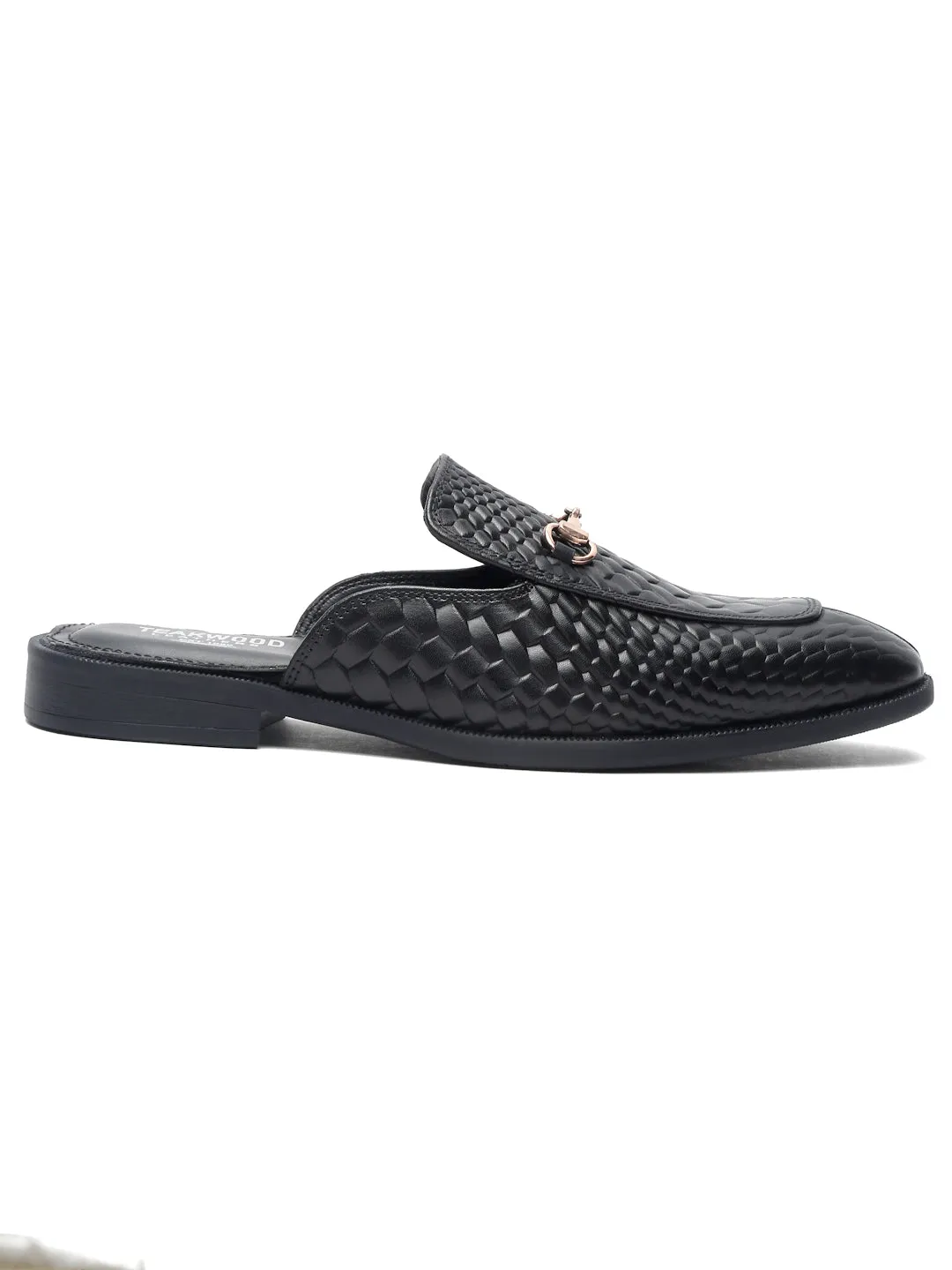 Teakwood Leather Men Black Textured Mules