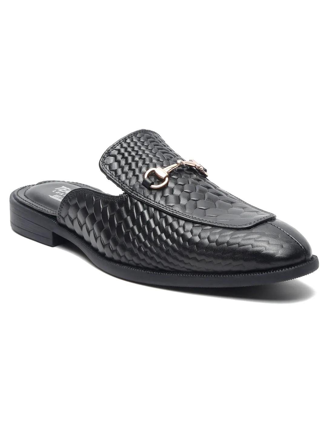 Teakwood Leather Men Black Textured Mules