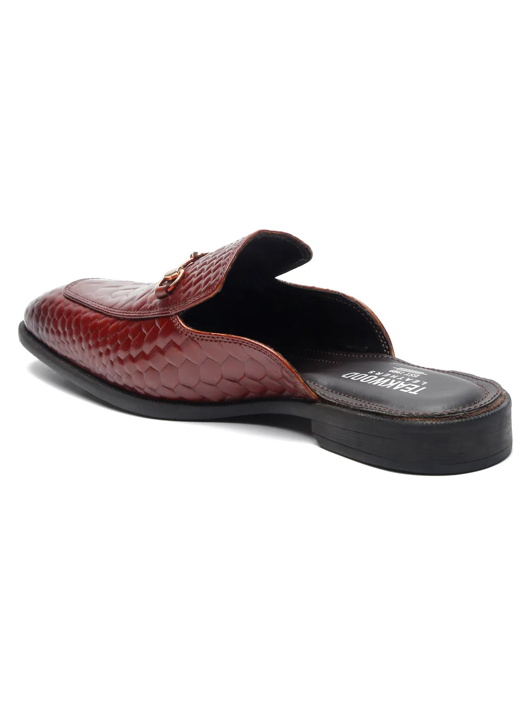 Teakwood Leather Men Wood Textured Mules