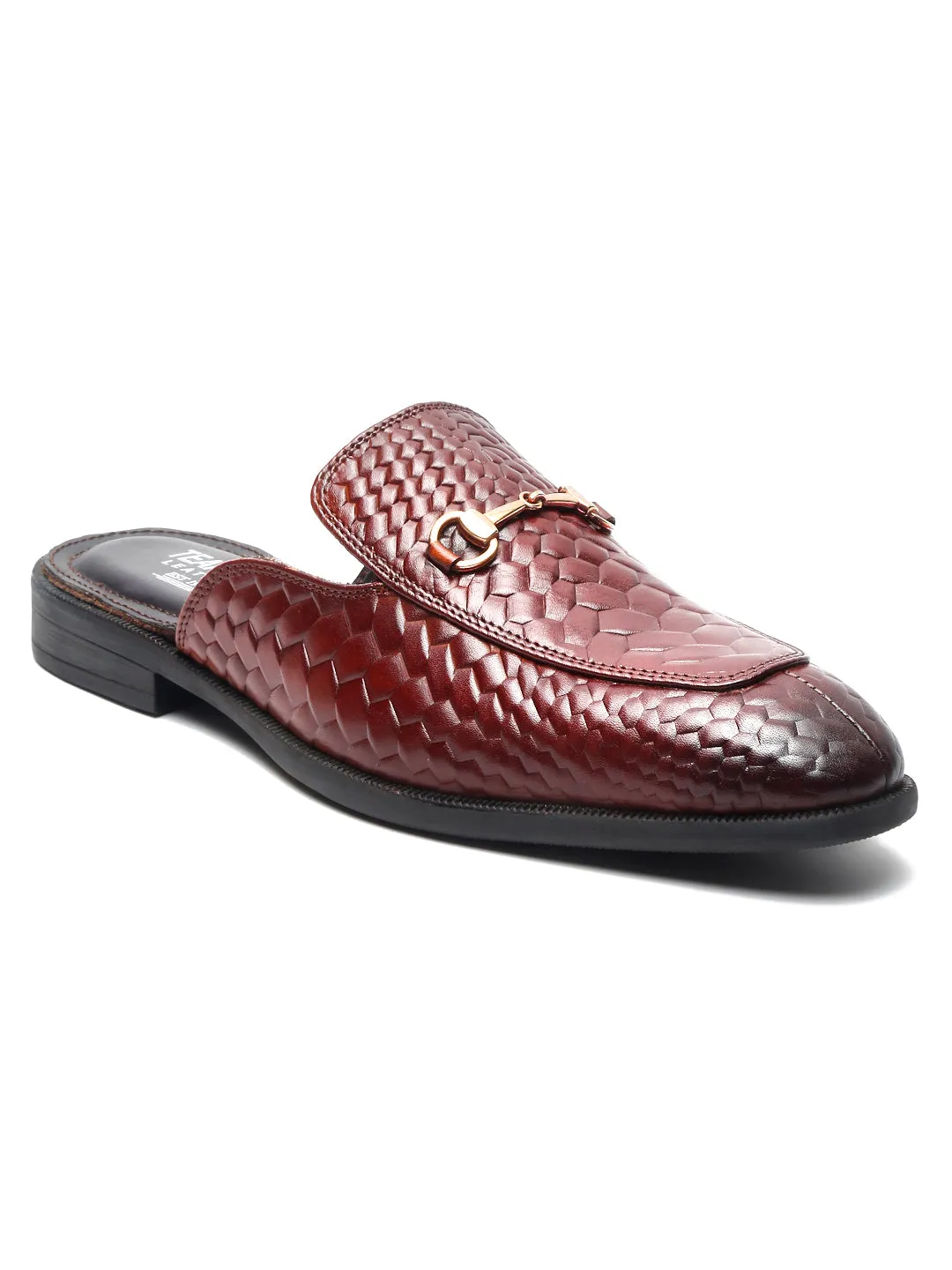 Teakwood Leather Men Wood Textured Mules